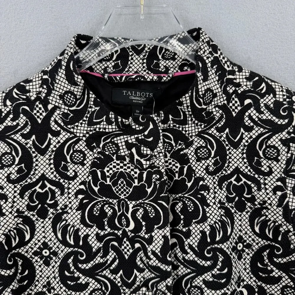 Talbots NEW Petite Black White Cotton Damask Blazer Professional Work Jacket